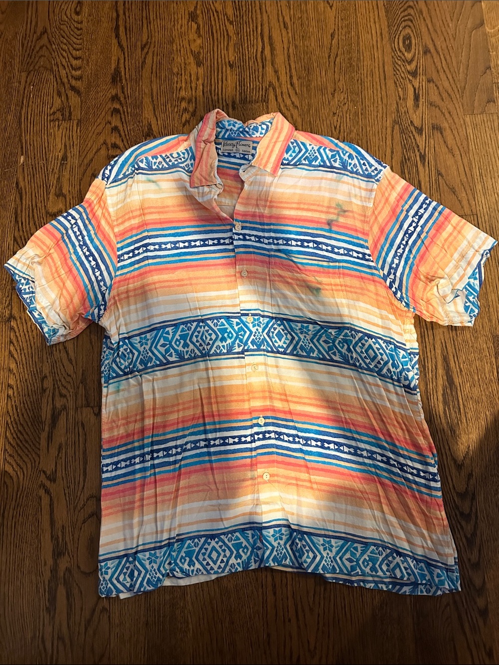 Kenny Flowers Short-Sleeve Button-Up Shirt — Blue & Orange Stripe